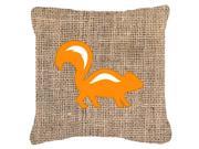 Skunk Burlap and Orange Canvas Fabric Decorative Pillow BB1125