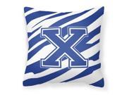 Monogram Initial X Tiger Stripe Blue and White Decorative Canvas Fabric Pillow
