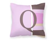 Letter Q Initial Monogram Pink Stripes Decorative Canvas Fabric Pillow