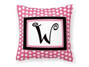 Letter W Initial Monogram Pink Black Polka Dots Decorative Canvas Fabric Pillow