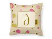 Letter J Initial Monogram Tan Dots Decorative Canvas Fabric Pillow