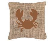 Crab Burlap and Brown Canvas Fabric Decorative Pillow BB1104