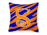 Monogram Initial S Tiger Stripe Blue and Orange Decorative Canvas Fabric Pillow