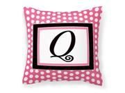 Letter Q Initial Monogram Pink Black Polka Dots Decorative Canvas Fabric Pillow