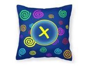 Letter X Initial Monogram Blue Swirls Decorative Canvas Fabric Pillow