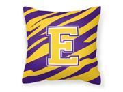 Monogram Tiger Stripe Purple Gold Decorative Canvas Fabric Pillow Initial E