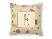 Letter E Initial Monogram Tan Dots Decorative Canvas Fabric Pillow