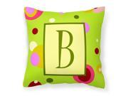 Letter B Initial Monogram Green Decorative Canvas Fabric Pillow