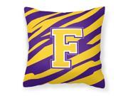 Monogram Tiger Stripe Purple Gold Decorative Canvas Fabric Pillow Initial F