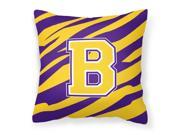 Monogram Tiger Stripe Purple Gold Decorative Canvas Fabric Pillow Initial B