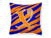 Monogram Initial X Tiger Stripe Blue and Orange Decorative Canvas Fabric Pillow