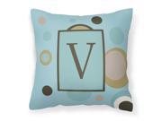 Monogram Initial V Blue Dots Decorative Canvas Fabric Pillow CJ1013