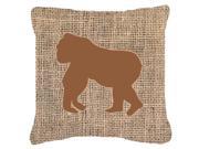 Gorilla Burlap and Brown Canvas Fabric Decorative Pillow BB1129