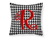 Monogram Initial R Houndstooth Black Decorative Canvas Fabric Pillow CJ1035
