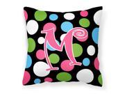 Monogram Initial M Polkadots and Pink Decorative Canvas Fabric Pillow CJ1038