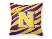 Monogram Tiger Stripe Purple Gold Decorative Canvas Fabric Pillow Initial N