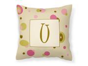 Letter U Initial Monogram Tan Dots Decorative Canvas Fabric Pillow