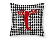 Monogram Initial T Houndstooth Black Decorative Canvas Fabric Pillow CJ1035