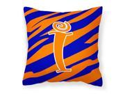 Monogram Initial I Tiger Stripe Blue and Orange Decorative Canvas Fabric Pillow