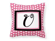 Letter U Initial Monogram Pink Black Polka Dots Decorative Canvas Fabric Pillow