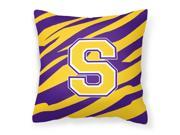 Monogram Tiger Stripe Purple Gold Decorative Canvas Fabric Pillow Initial S