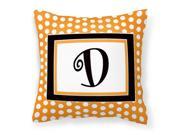 Monogram Initial D Orange Polkadots Decorative Canvas Fabric Pillow CJ1033