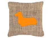 Dachshund Burlap and Orange Canvas Fabric Decorative Pillow BB1078