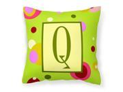 Letter Q Initial Monogram Green Decorative Canvas Fabric Pillow