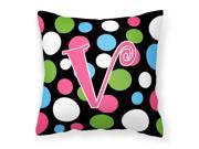 Monogram Initial V Polkadots and Pink Decorative Canvas Fabric Pillow CJ1038