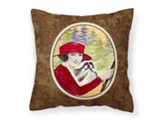 Lady driving with her Shih Tzu Decorative Canvas Fabric Pillow