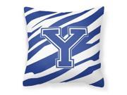 Monogram Initial Y Tiger Stripe Blue and White Decorative Canvas Fabric Pillow