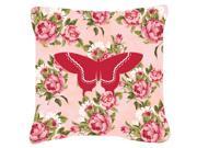 Butterfly Shabby Chic Pink Roses Fabric Decorative Pillow BB1030 RS PK PW1414