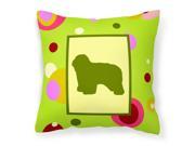 Lime Green Dots Polish Lowland Sheepdog Fabric Decorative Pillow CK1144PW1414