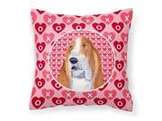 Basset Hound Hearts Love and Valentine s Day Portrait Fabric Decorative Pillow SS4528PW1414
