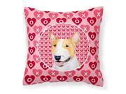 Bull Terrier Hearts Love and Valentine s Day Portrait Fabric Decorative Pillow SS4496PW1414
