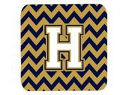 Set of 4 Letter H Chevron Navy Blue and Gold Foam Coasters Set of 4 CJ1057 HFC