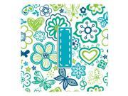 Set of 4 Letter I Flowers and Butterflies Teal Blue Foam Coasters CJ2006 IFC
