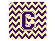 Set of 4 Letter C Chevron Purple and Gold Foam Coasters Set of 4 CJ1058 CFC