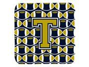 Set of 4 Letter T Football Blue and Gold Foam Coasters Set of 4 CJ1074 TFC