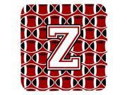Set of 4 Letter Z Football Cardinal and White Foam Coasters Set of 4 CJ1082 ZFC