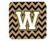 Set of 4 Letter W Chevron Navy Blue and Gold Foam Coasters Set of 4 CJ1057 WFC