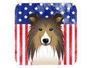 Set of 4 American Flag and Sheltie Foam Coasters BB2172FC