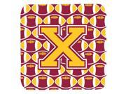 Set of 4 Letter X Football Maroon and Gold Foam Coasters Set of 4 CJ1081 XFC