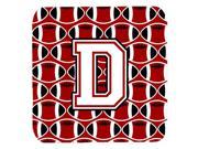 Set of 4 Letter D Football Cardinal and White Foam Coasters Set of 4 CJ1082 DFC