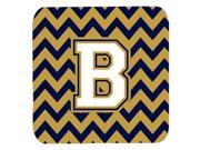 Set of 4 Letter B Chevron Navy Blue and Gold Foam Coasters Set of 4 CJ1057 BFC
