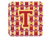 Set of 4 Letter T Football Cardinal and Gold Foam Coasters Set of 4 CJ1070 TFC