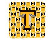 Set of 4 Letter T Football Black Old Gold and White Foam Coasters Set of 4 CJ1080 TFC