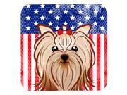 Set of 4 American Flag and Yorkie Yorkishire Terrier Foam Coasters BB2134FC