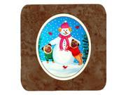 Set of 4 Snowman with Pug Winter Snowman Foam Coasters 7115FC
