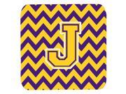 Set of 4 Letter J Chevron Purple and Gold Foam Coasters Set of 4 CJ1041 JFC